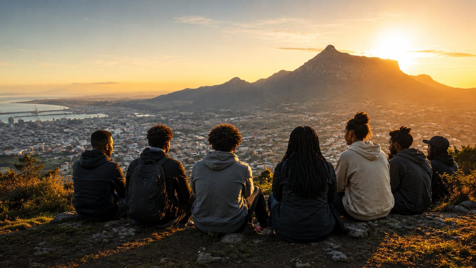 A job seeker looking out over Cape Town at golden hour